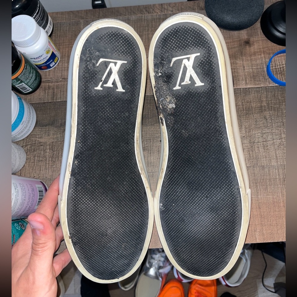 Louis Vuitton Black Denim Monogram White Leather High Sneakers - Picture 8 of 10